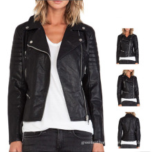 women black motorcycle leather jacket with metal details